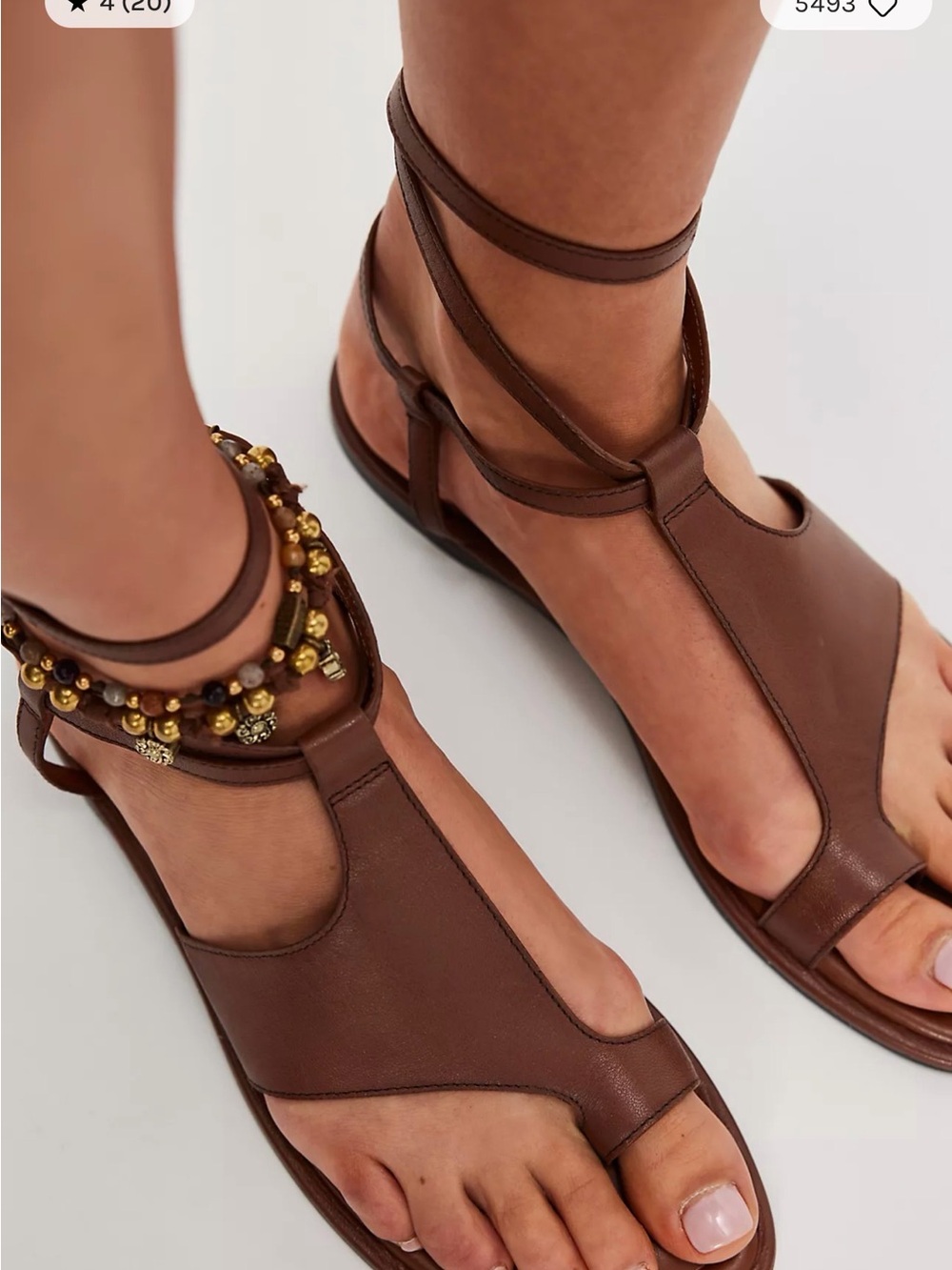 Free People Brown Leather Wrap-Ankle Sandals